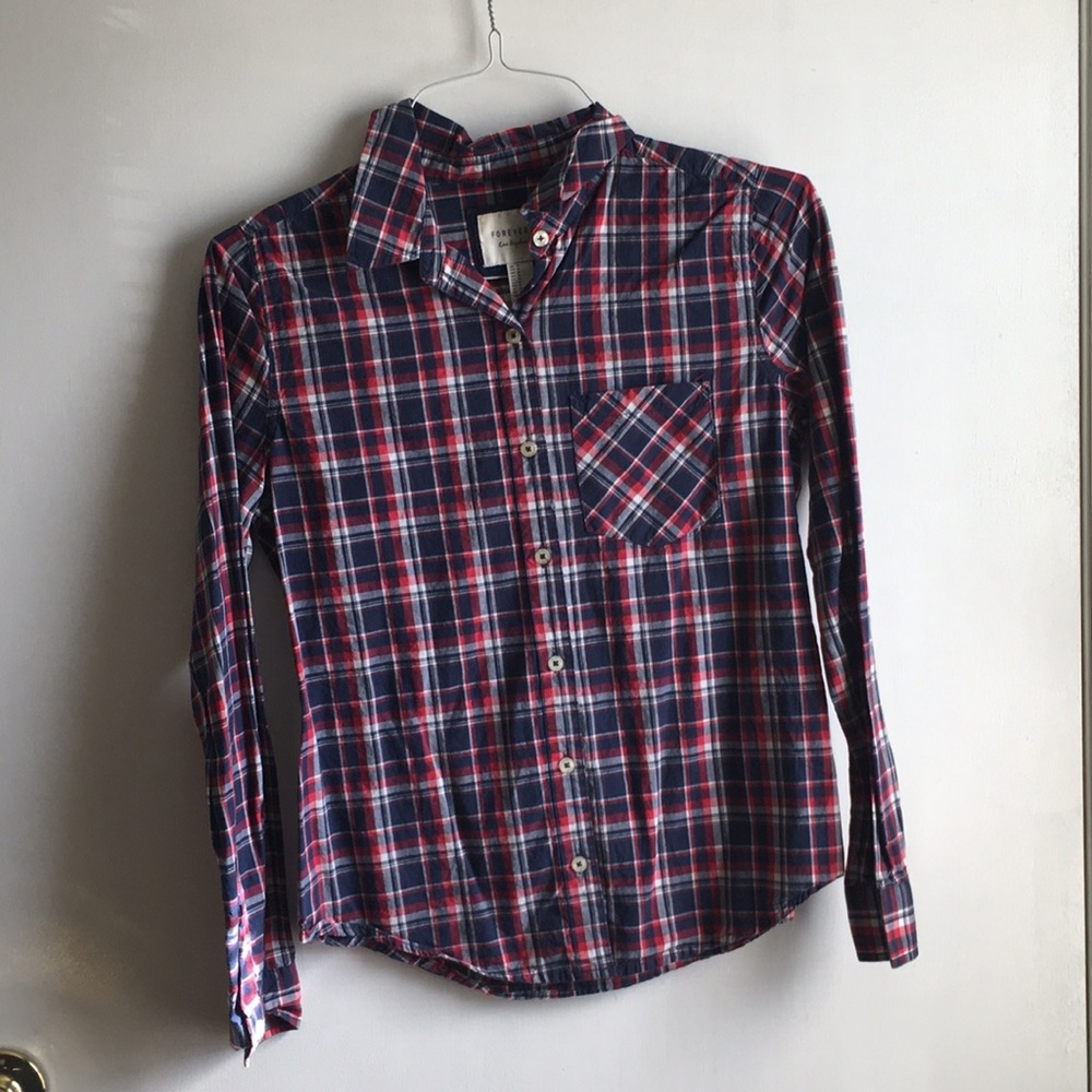 Blue red and white dress shirt